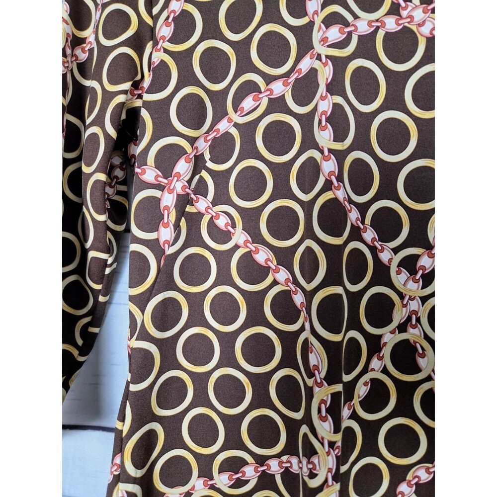 J. McLaughlin Womens Dress Small Brown Tan Geometric Chain Link Print Shift Mod - Picture 4 of 7